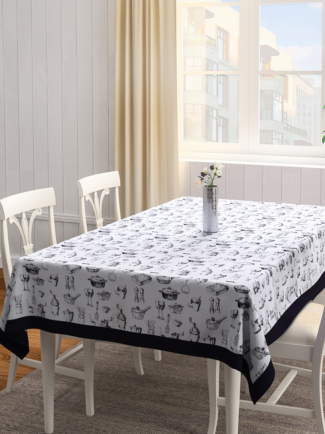 Sanjeev Kapoor Black White Rectangular Printed Table Cover Sanjeev Kapoor Black White Rectangular Printed Table Cover