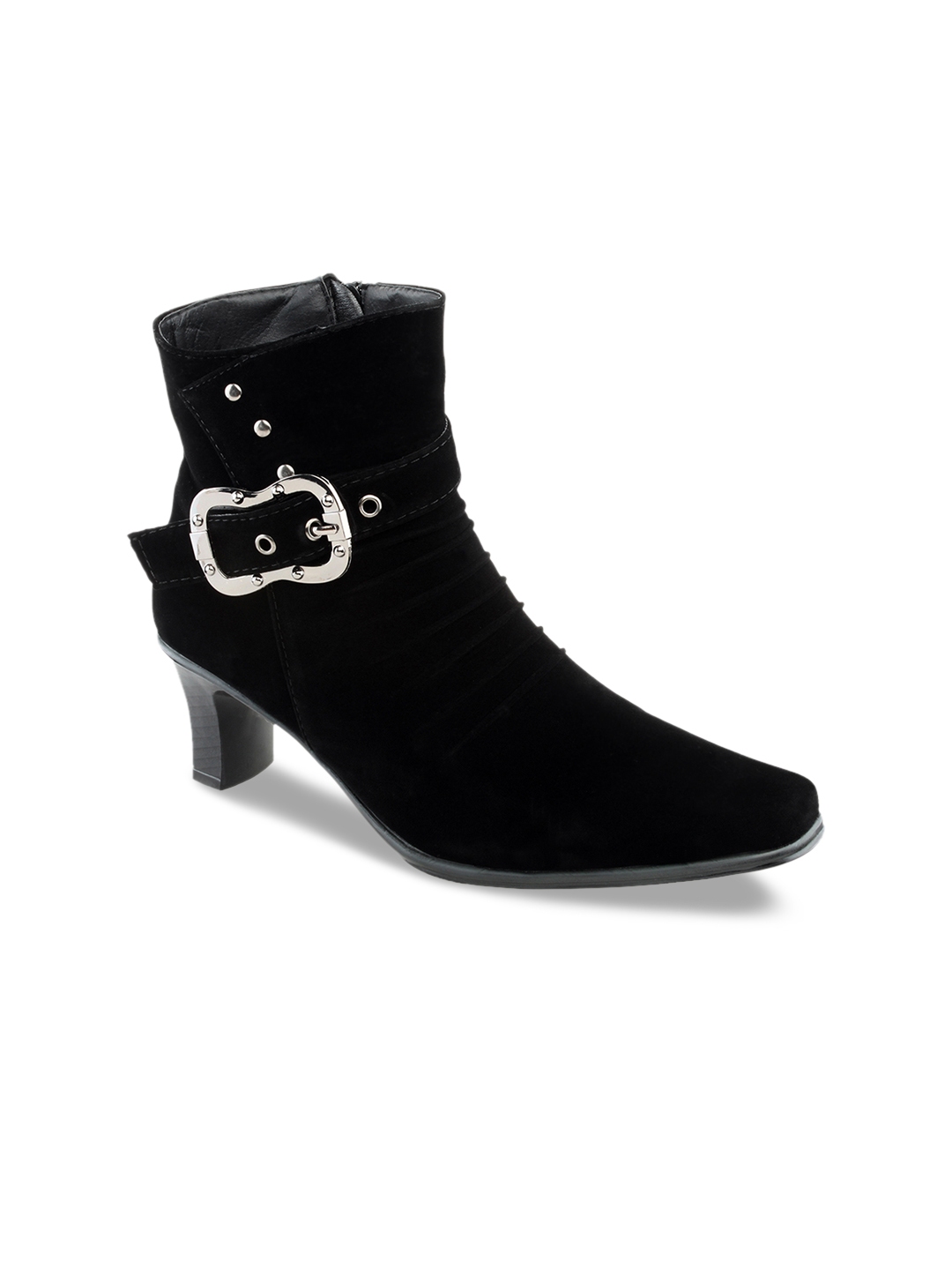 ladies black heeled boots