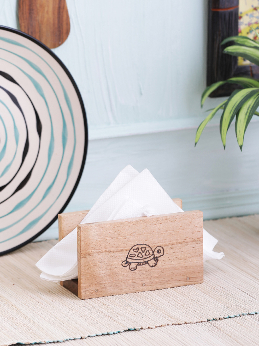VarEesha Hand-Painted Tiny Turtle Beech Wood Tissue Holder