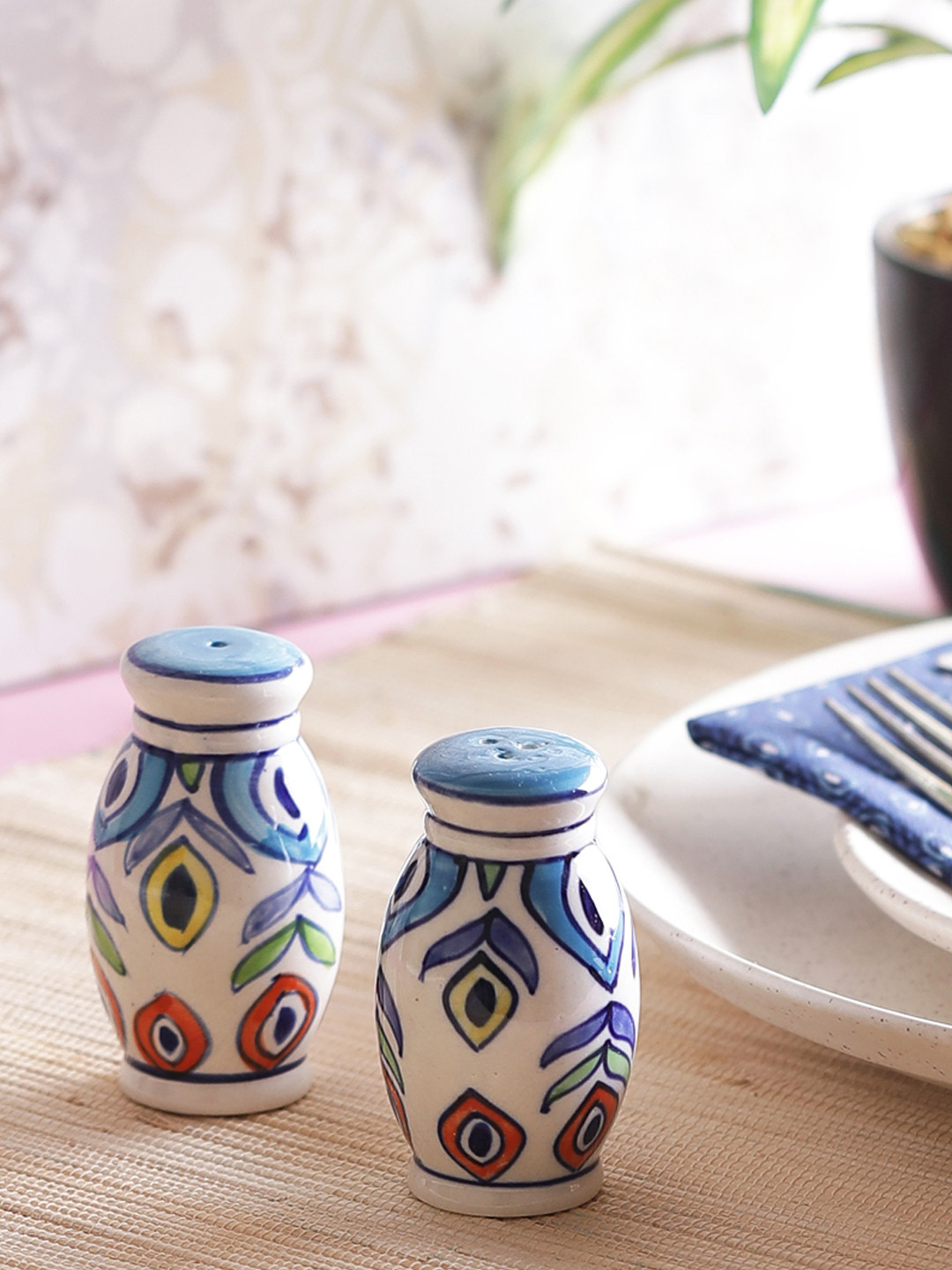 VarEesha Multicolored Ceramic Salt n Pepper Set