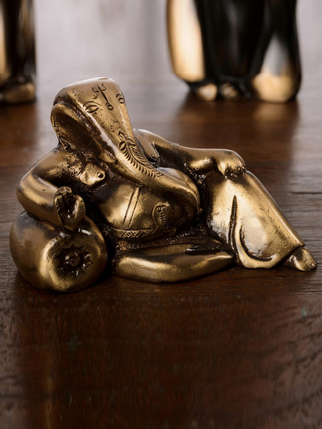 eCraftIndia Lord Ganesha with Masand Gold Brass Metallic Prayer Room Tiny Showpiece - 2.5 Inches