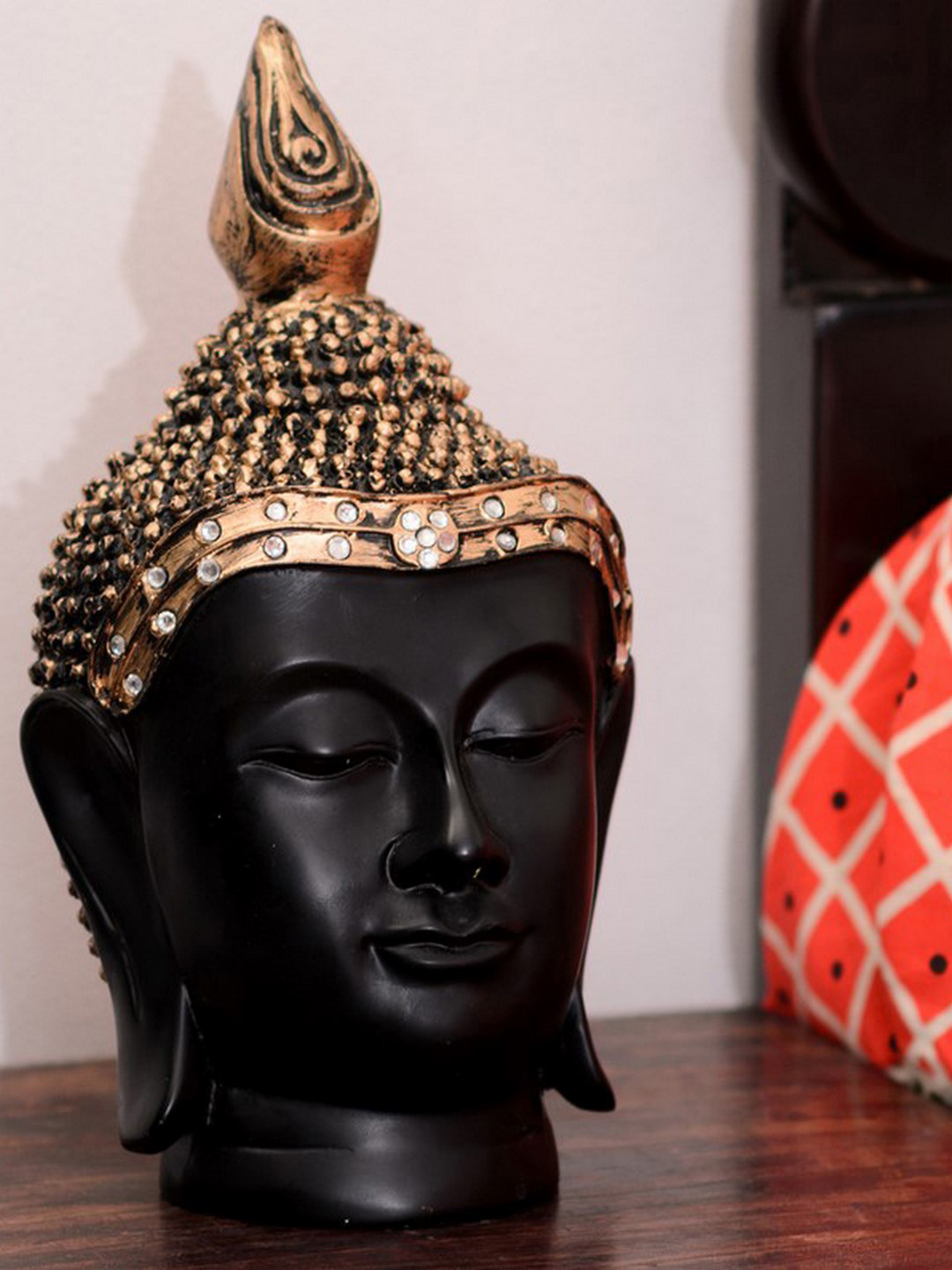 eCraftIndia Elegant Buddha Head Black Polyresin Natural Prayer Room Medium Showpiece - 10 Inches
