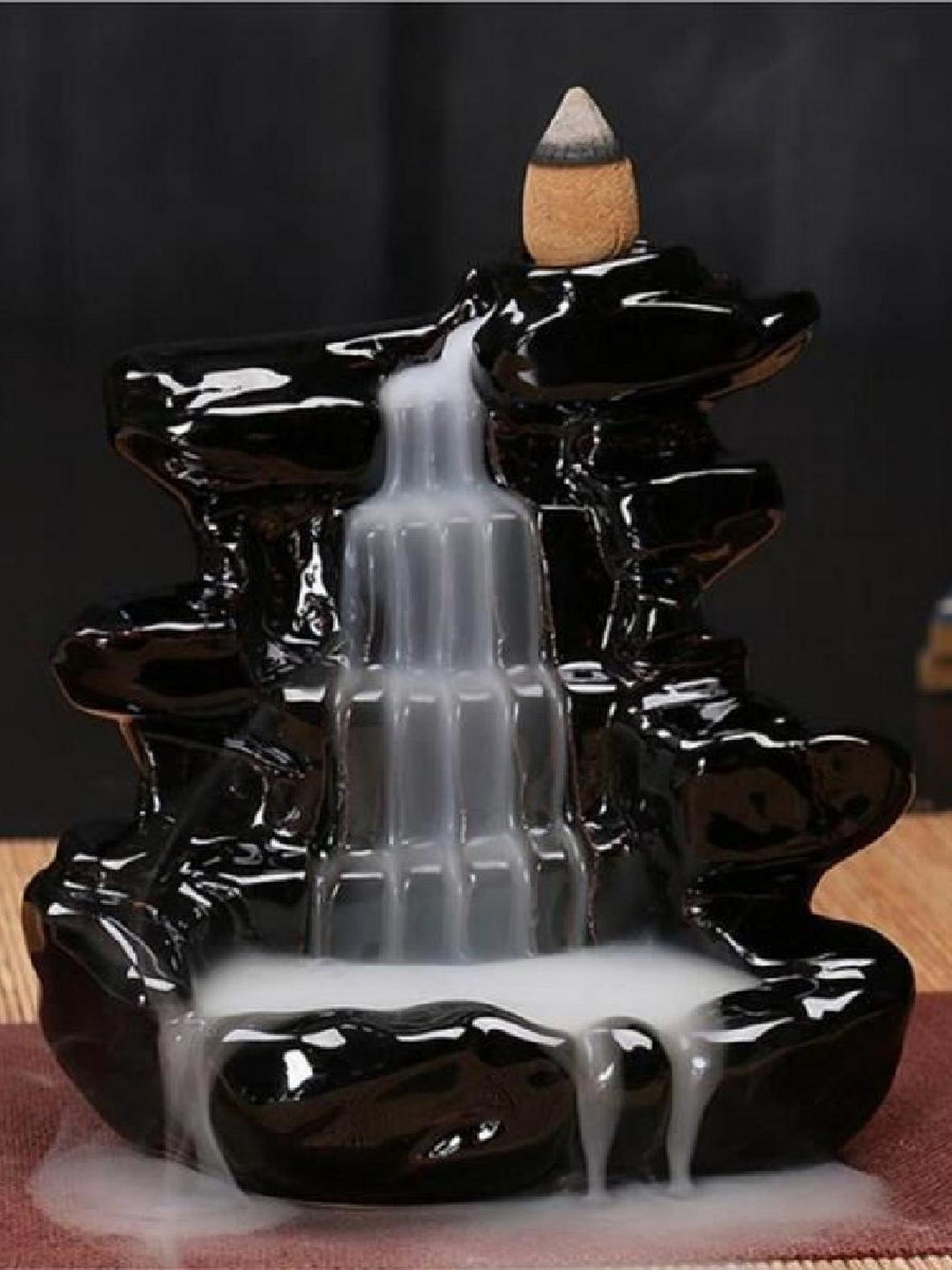 eCraftIndia Black Polyresin Glossy Home Office Fountain Small Showpiece - 5 Inches