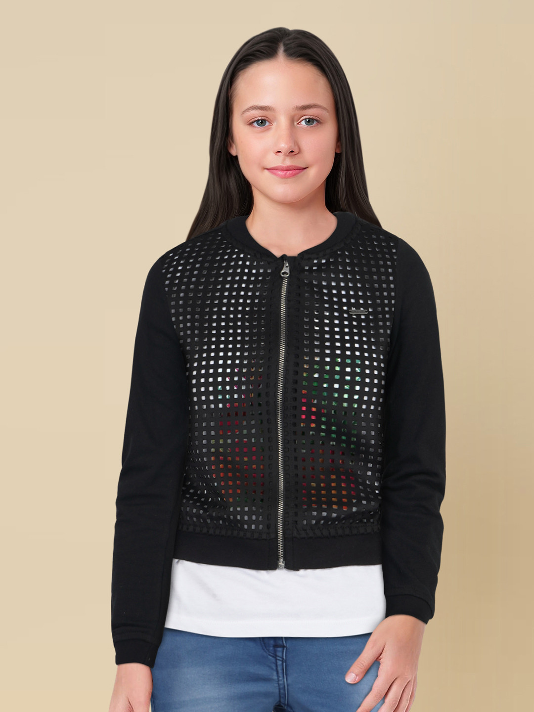 Allen Solly Junior Girls Black Cut-Out Bomber