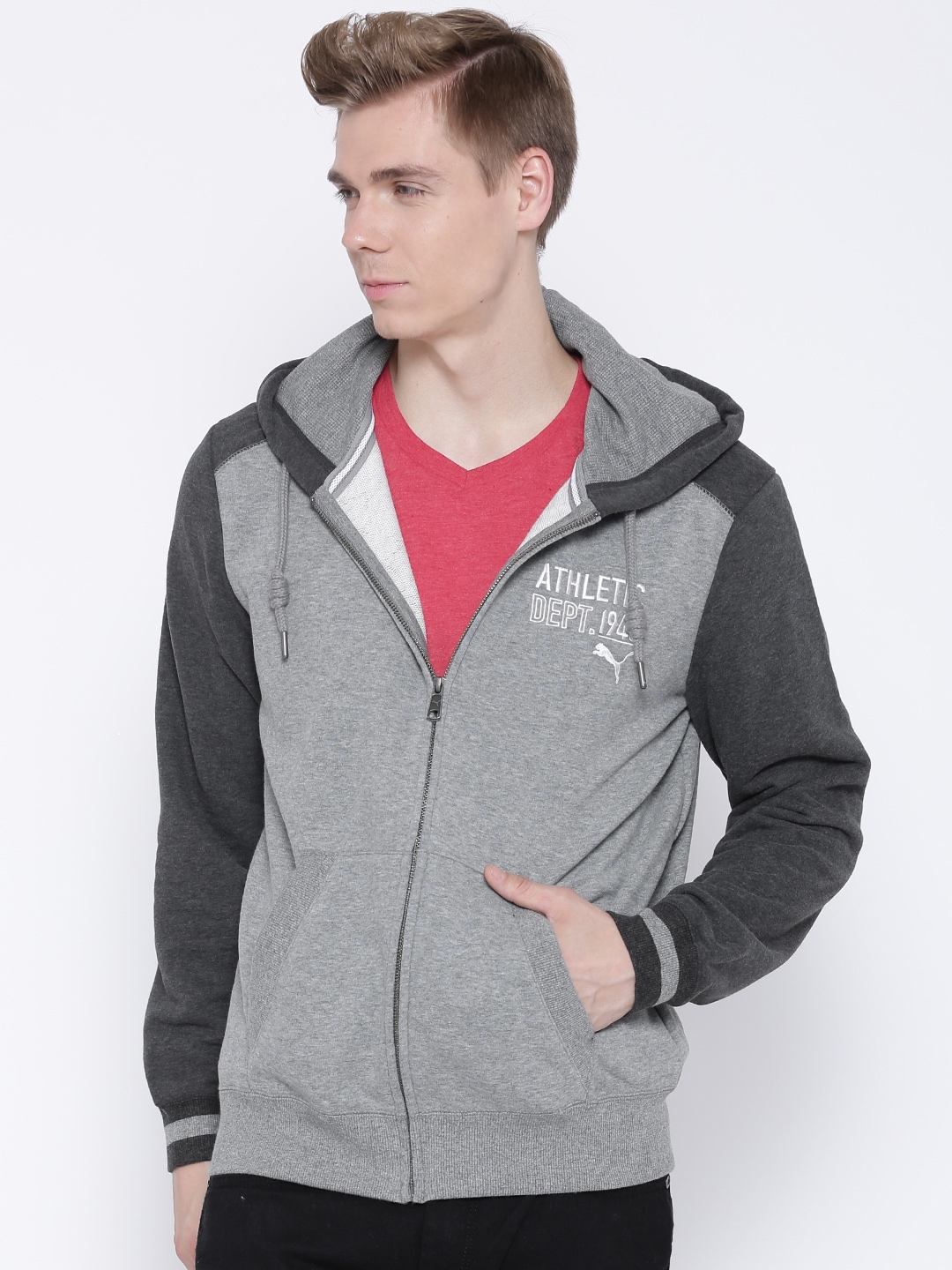 Buy Puma Grey Melange Style ATHL TR Hooded Track Sweatshirt