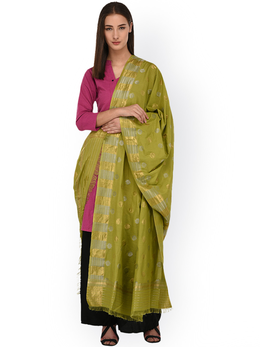 SHINGORA Green Woven Design Dupatta