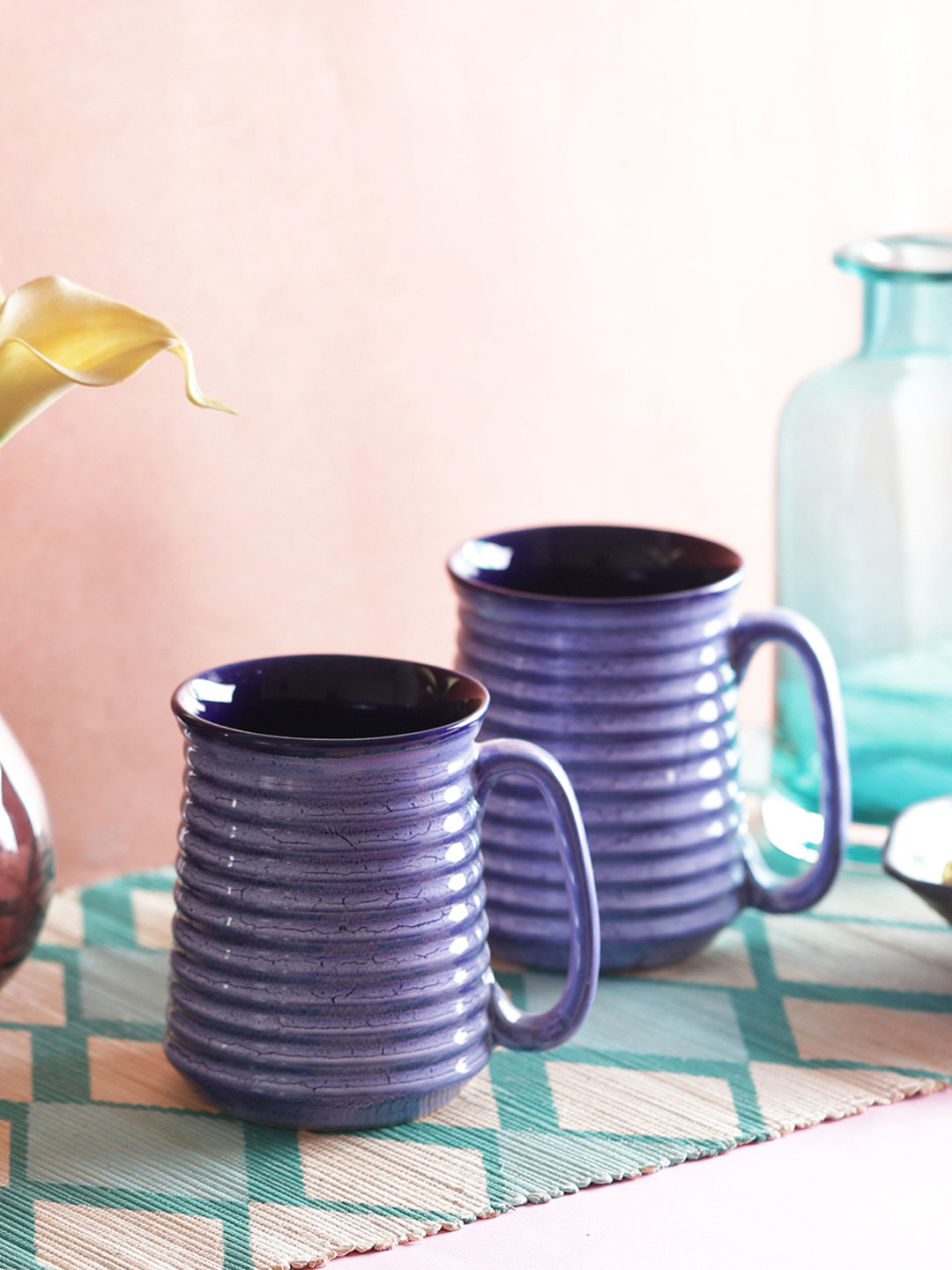 VarEesha Shades of Earth Blue Ceramic Handmade 2 Piece Mugs-450ml