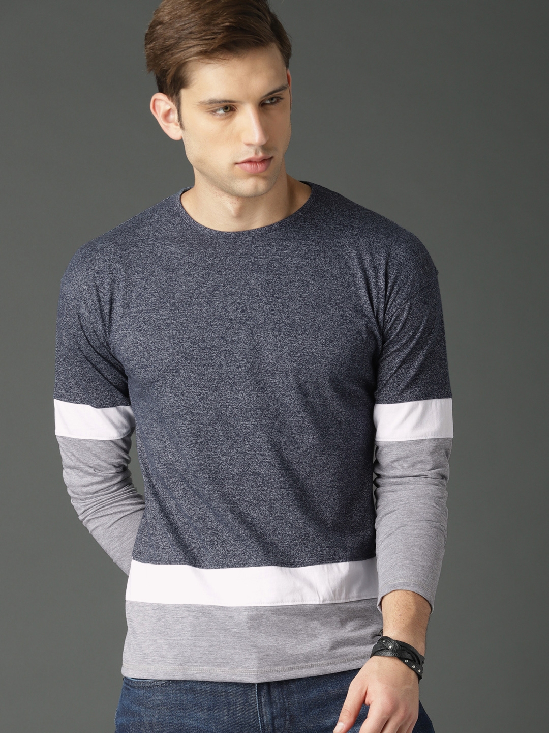 navy blue t shirt myntra