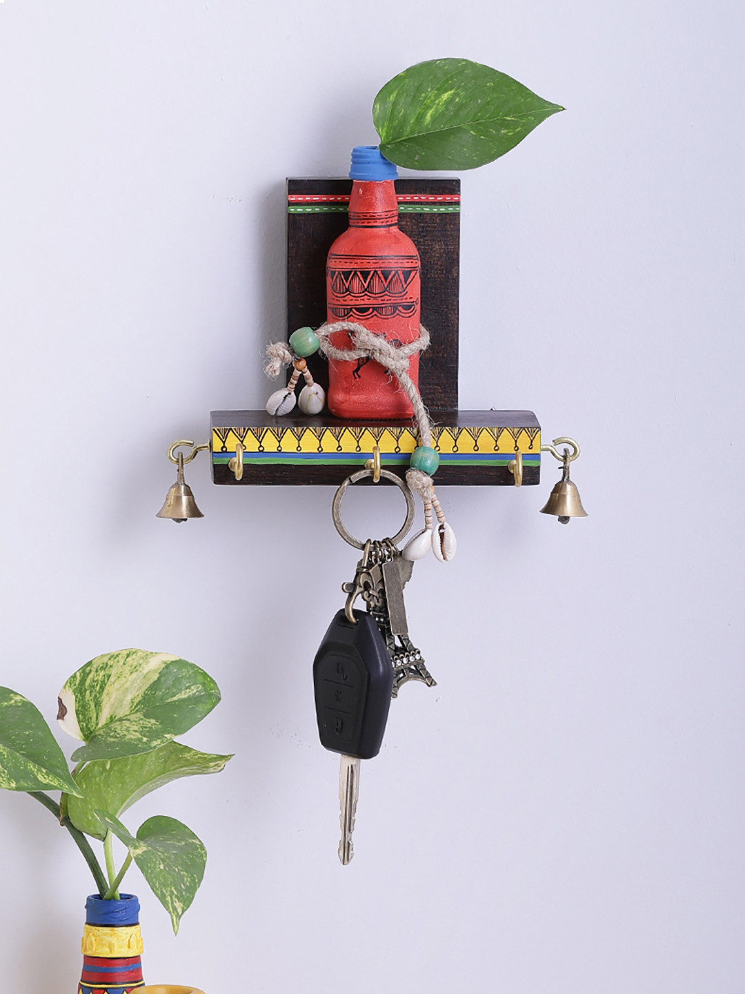 VarEesha Brown Handpainted Planter Bottle with Wall Mounting Key Holder