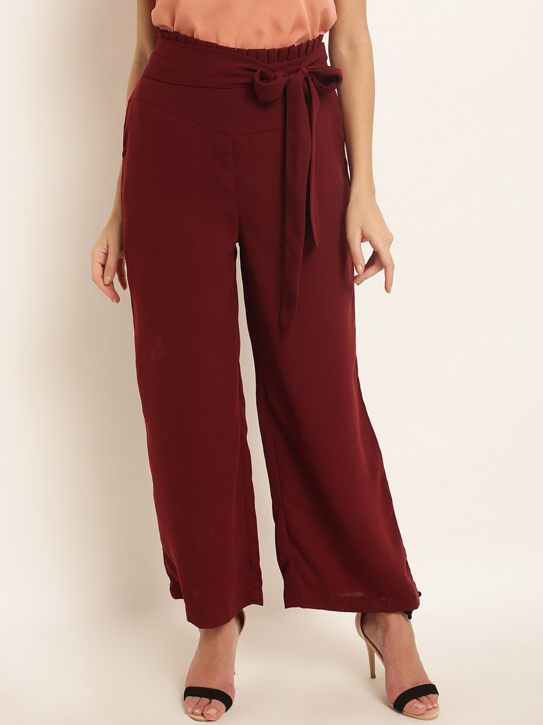 Marie Claire Women Maroon Solid Parallel Trousers