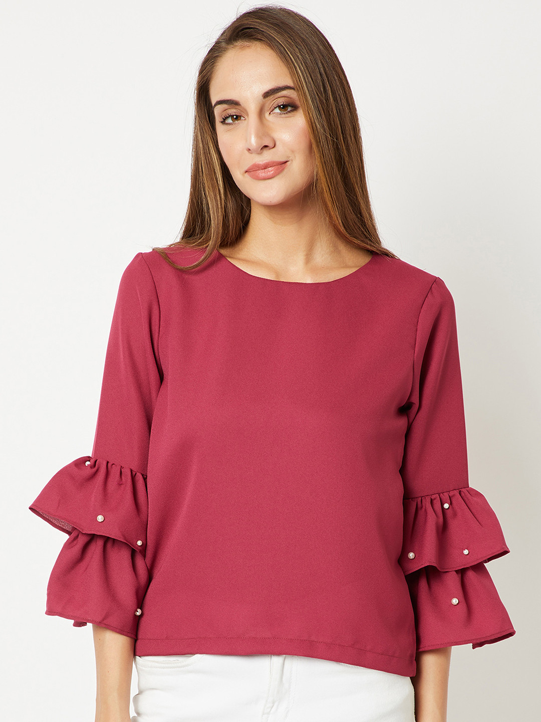 Miss Chase Women Magenta Embellished Top