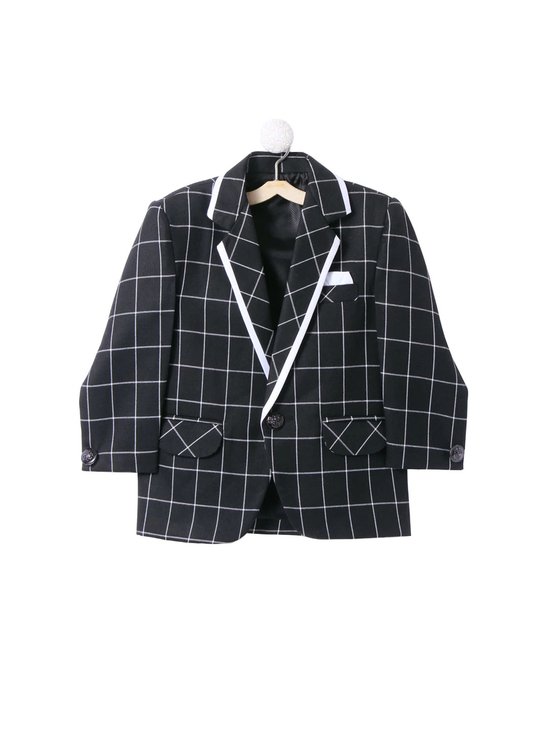 Jeetethnics Boys Black & Off-White Checked Blazer