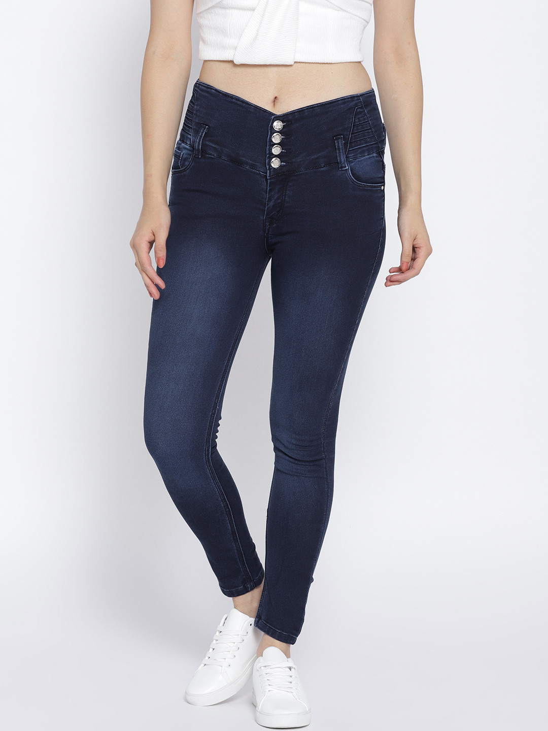 Purple Feather Women Navy Blue Skinny Fit High-Rise Clean Look Jeans