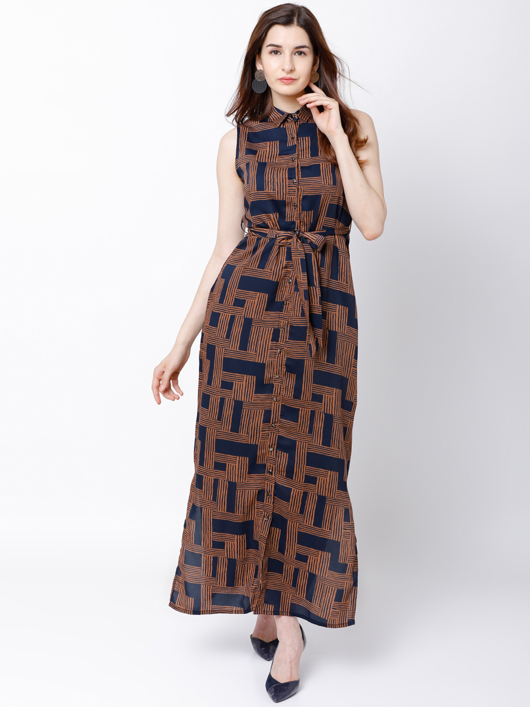 tokyo talkies women navy blue printed shirt dress