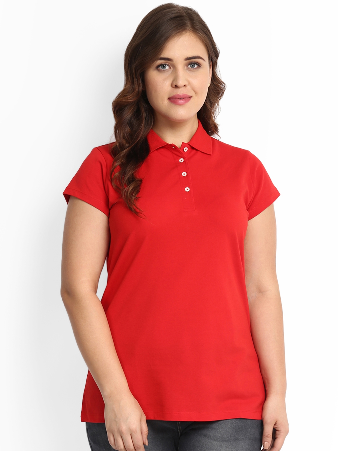 Buy ALL Plus Size Red Solid Polo Collar T Shirt - Tshirts for Women 6741431 | Myntra