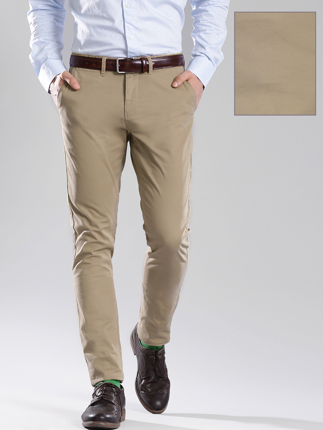 Mens Organic Cotton Stretch Trouser in Khaki Slim Fit