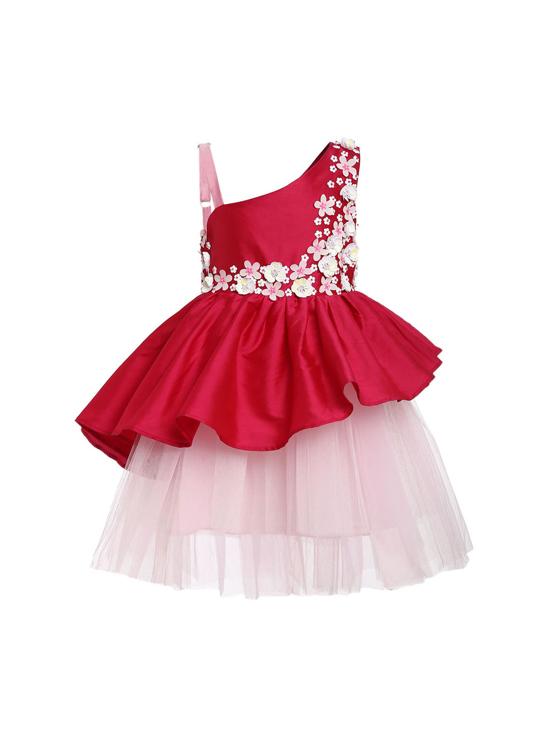 A Little Fable Girls Red Off-shoulder Peony Garden Dress