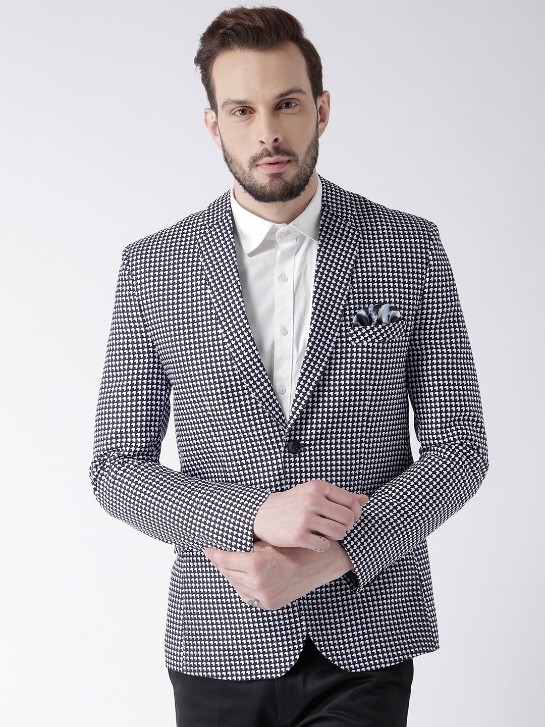Buy Hangup White Black Printed Single Breasted Blazer Blazers for Men 6768211 Myntra