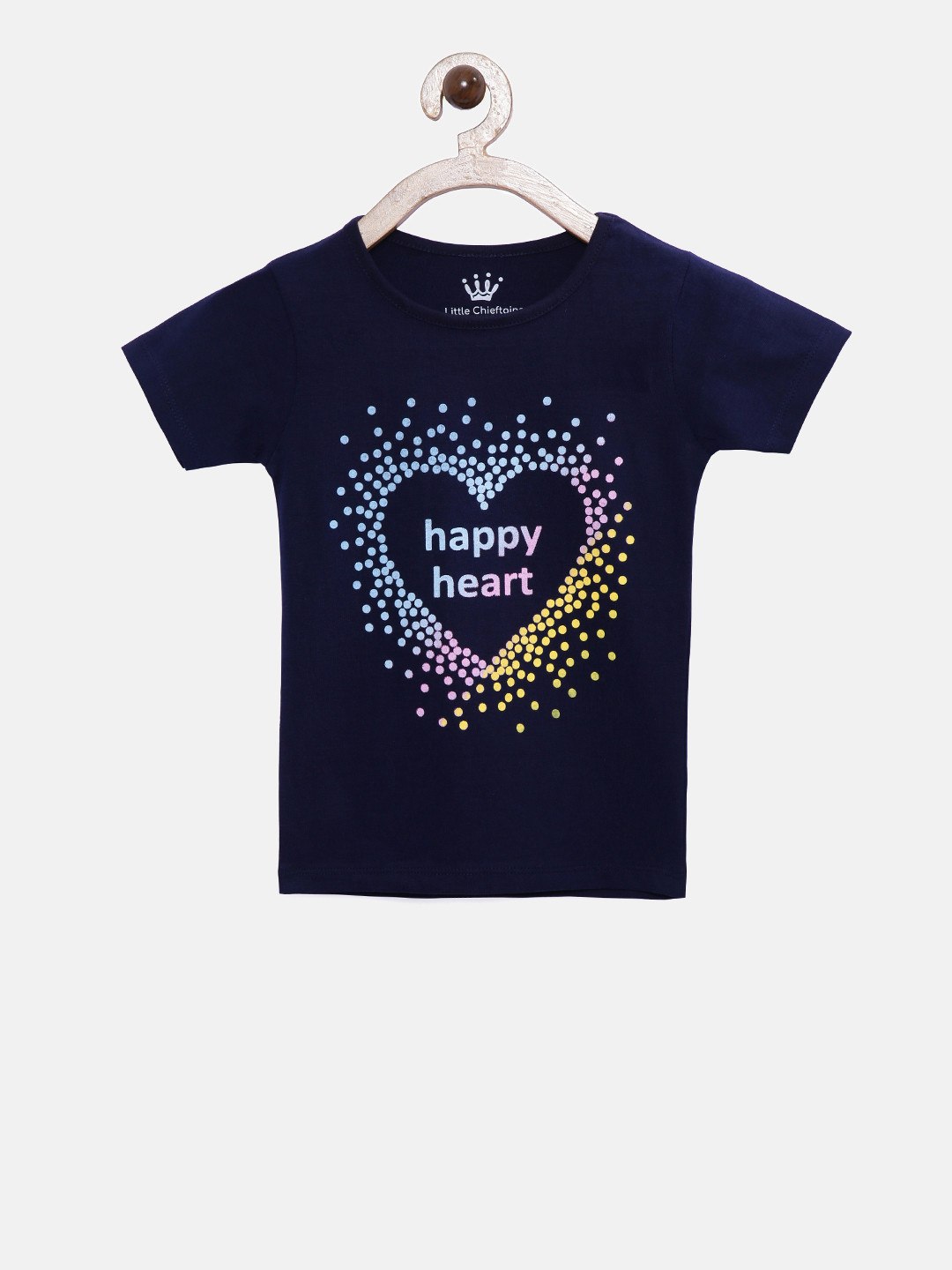 Little Chieftains Girls Navy Blue Printed Round Neck T-shirt