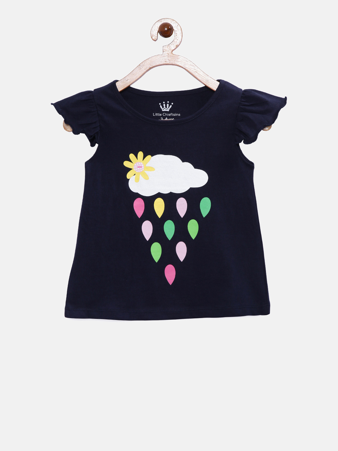 Little Chieftains Girls Navy Blue Printed Top
