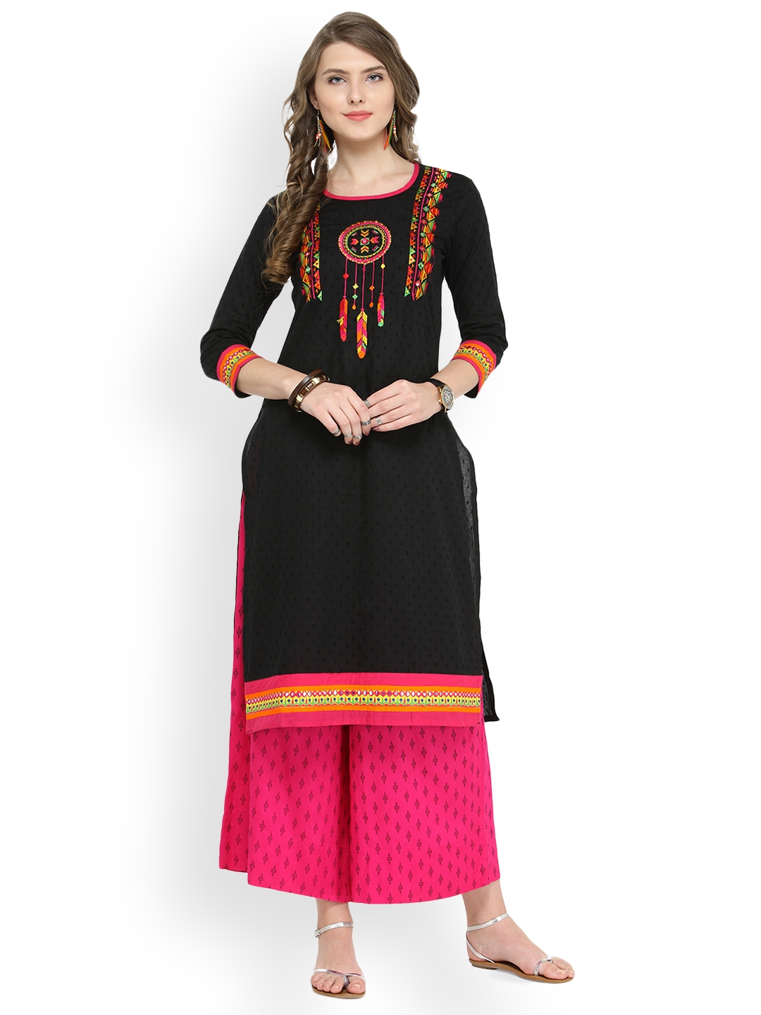 Buy Varanga Women Black Solid Straight Kurta Kurtas for Women