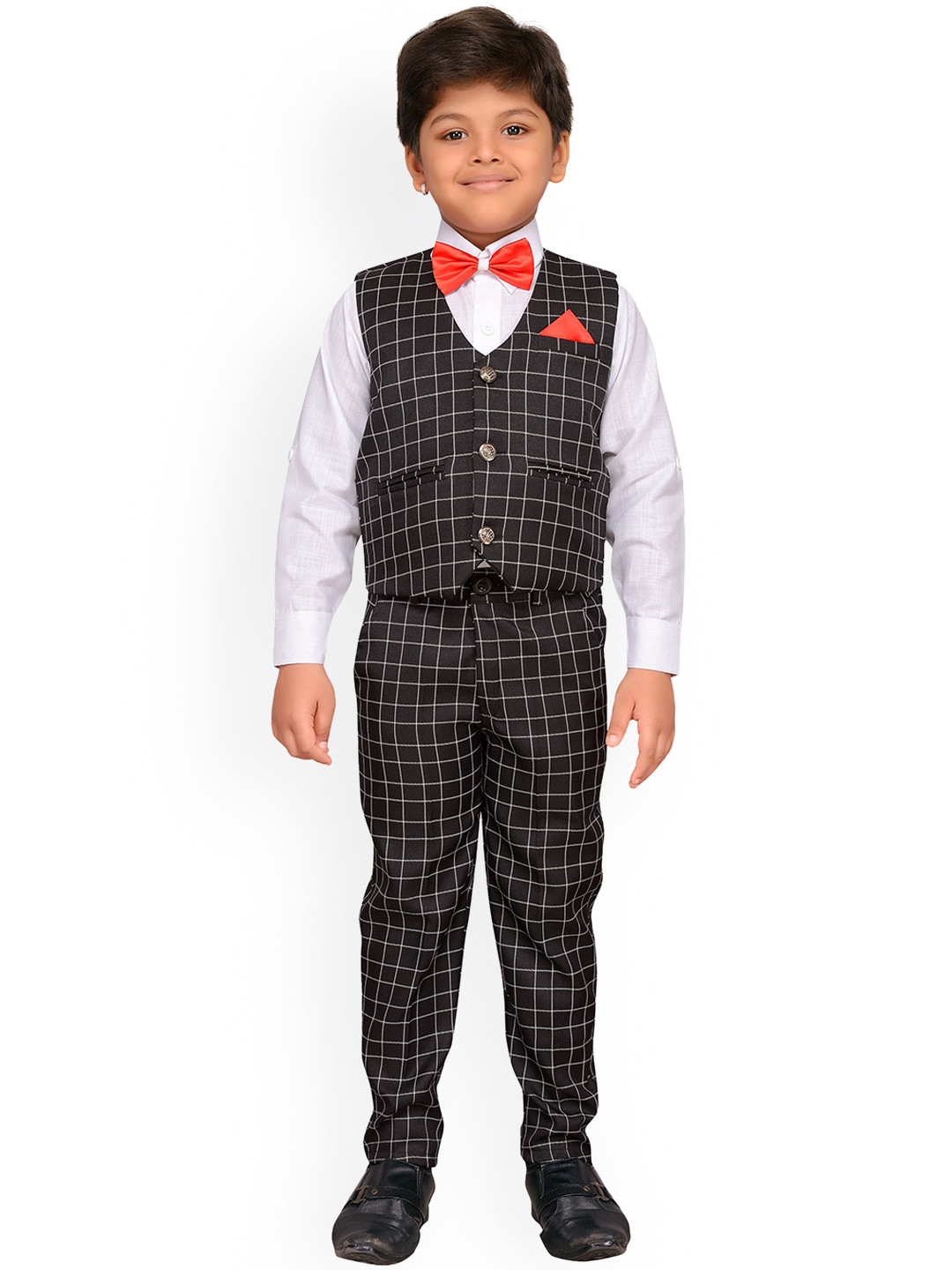 Aj DEZInES Boys Black & White Checked Shirt with Trousers