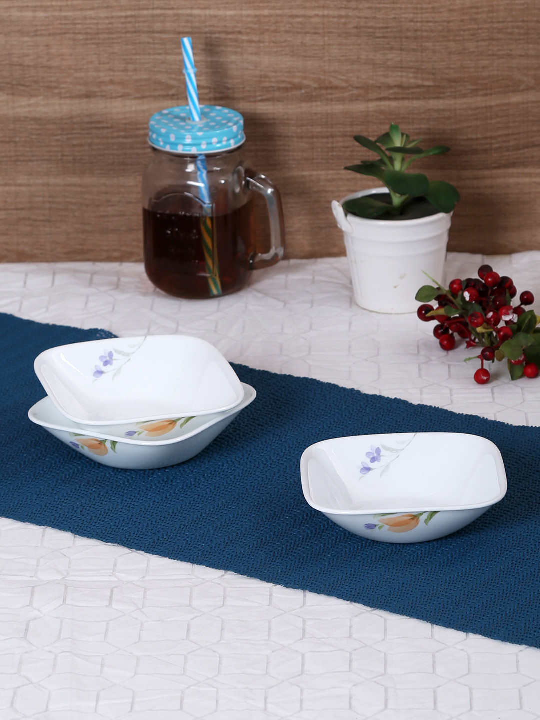 Corelle Set of 6 White Printed Glass Bowl Set
