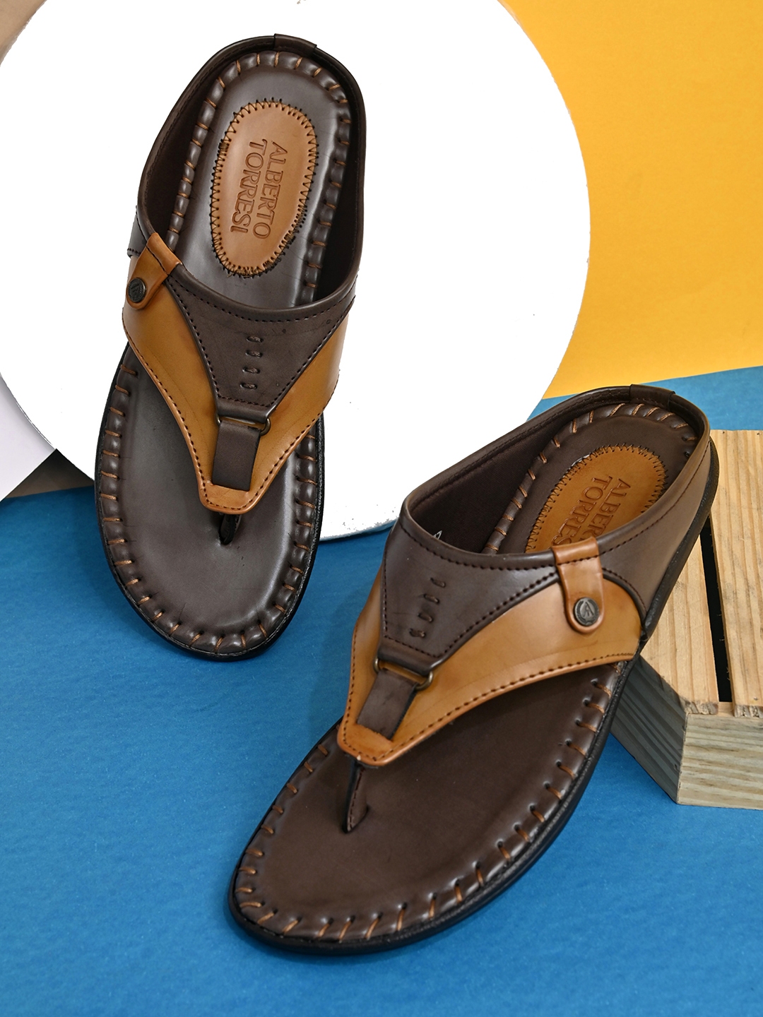 Alberto Torresi Men Tan Brown Colourblocked Thong Flip Flops