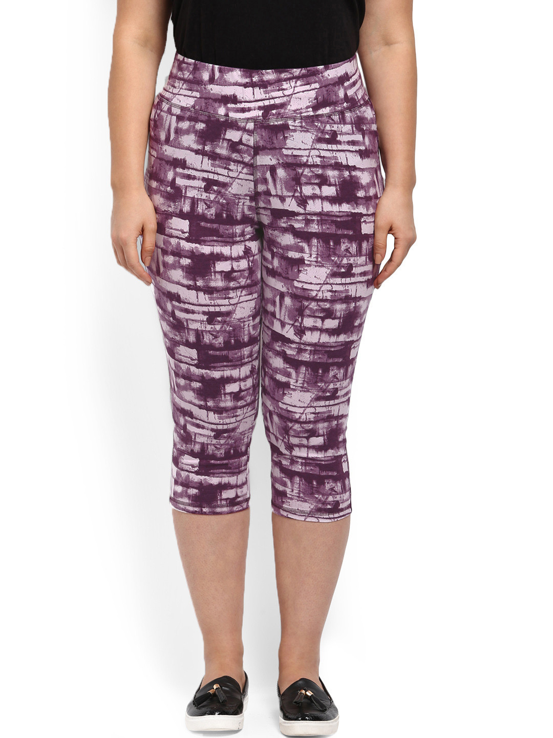 aLL Plus Size Women Purple & White Printed Three-Forth Tights