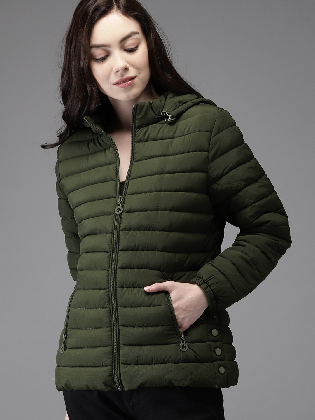 women's olive puffer coat