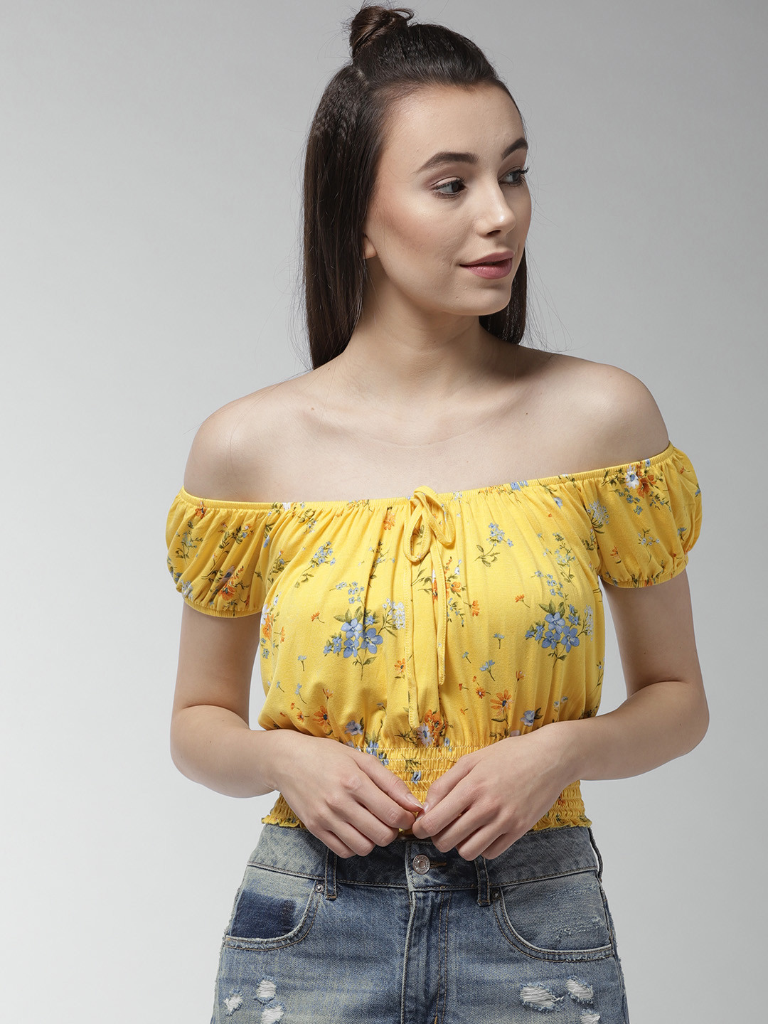 Floral Forever 21 Yellow Off Shoulder Top Buy Blue Tops For Women