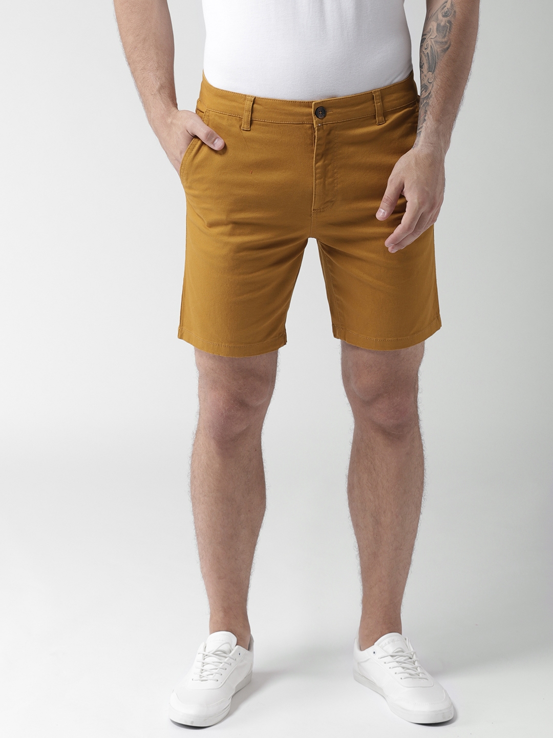 mens mustard chino shorts