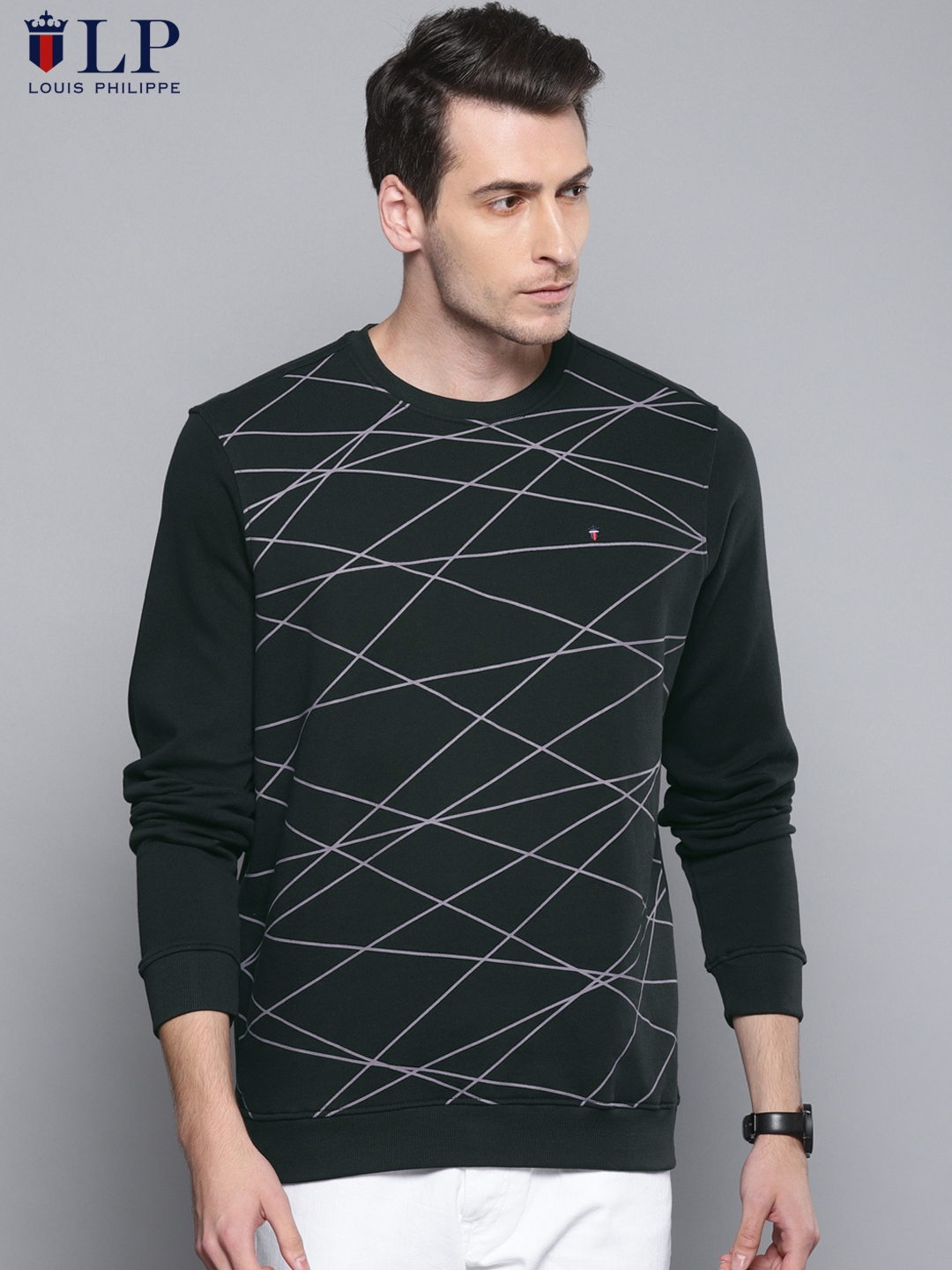 Louis Philippe Sport Men Grey & Black Printed Sweatshirt