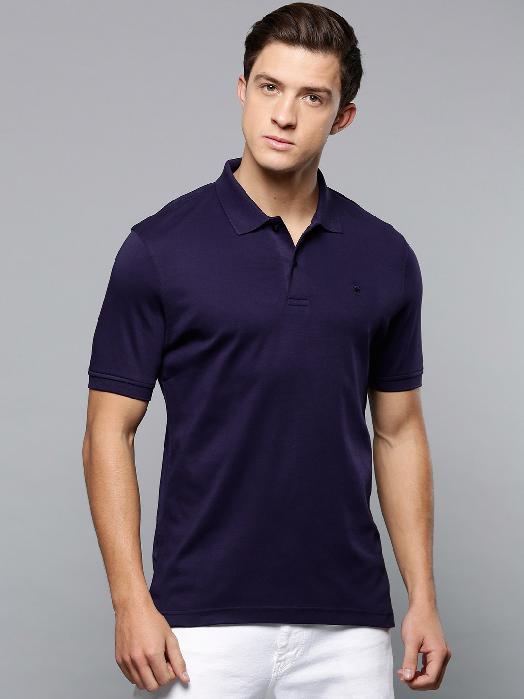 Buy Louis Philippe Men Navy Blue Solid 