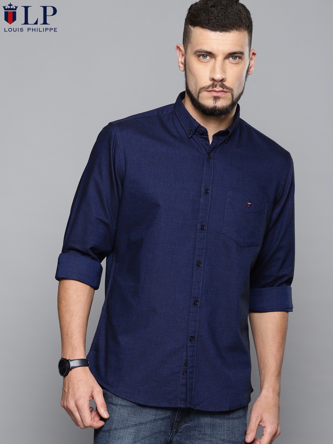 Buy Louis Philippe Sport Men Navy Blue Slim Fit Solid Casual Shirt - Shirts  for Men 9982873
