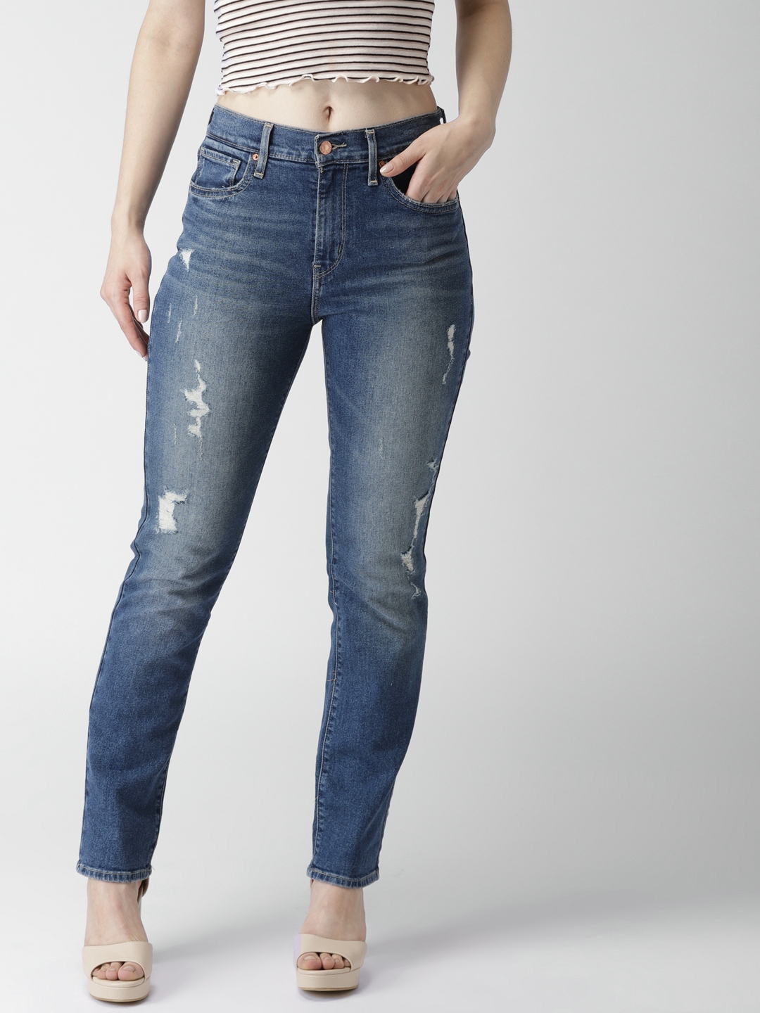 Buy Levis Women Blue Straight Fit High 