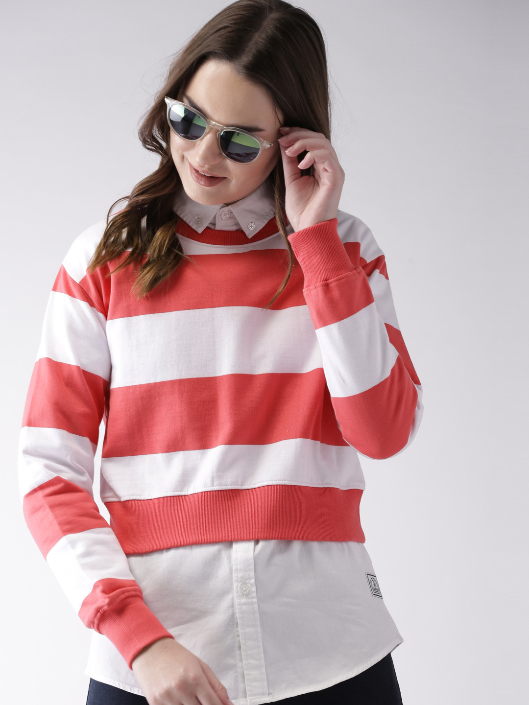 pink and white striped sweatshirt