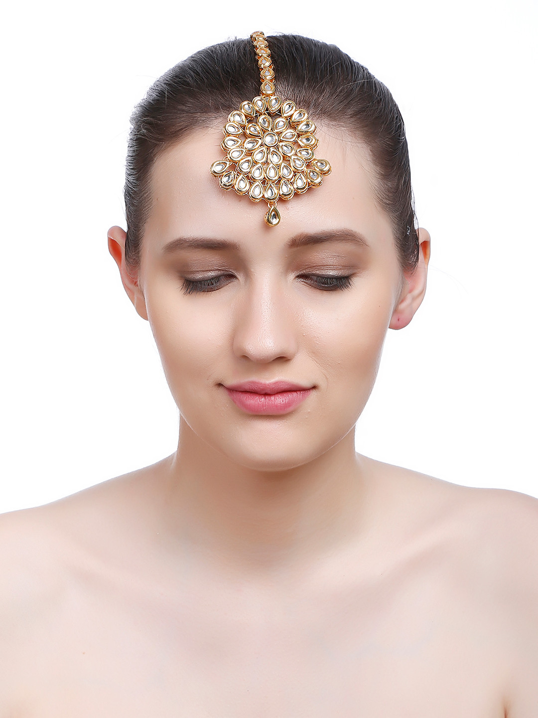 Bamboo Tree Jewels Gold-Plated & White Stone-Studded Mang Tika