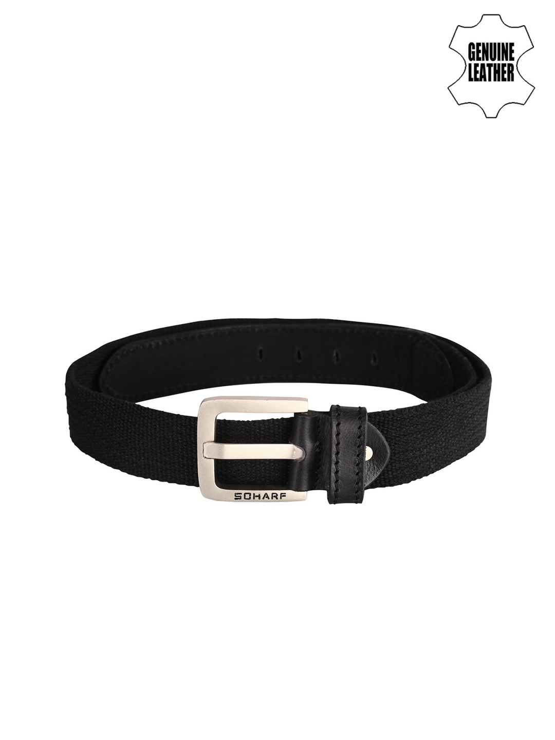 SCHARF Men Black Twister Canvas Series Genuine Leather Belt