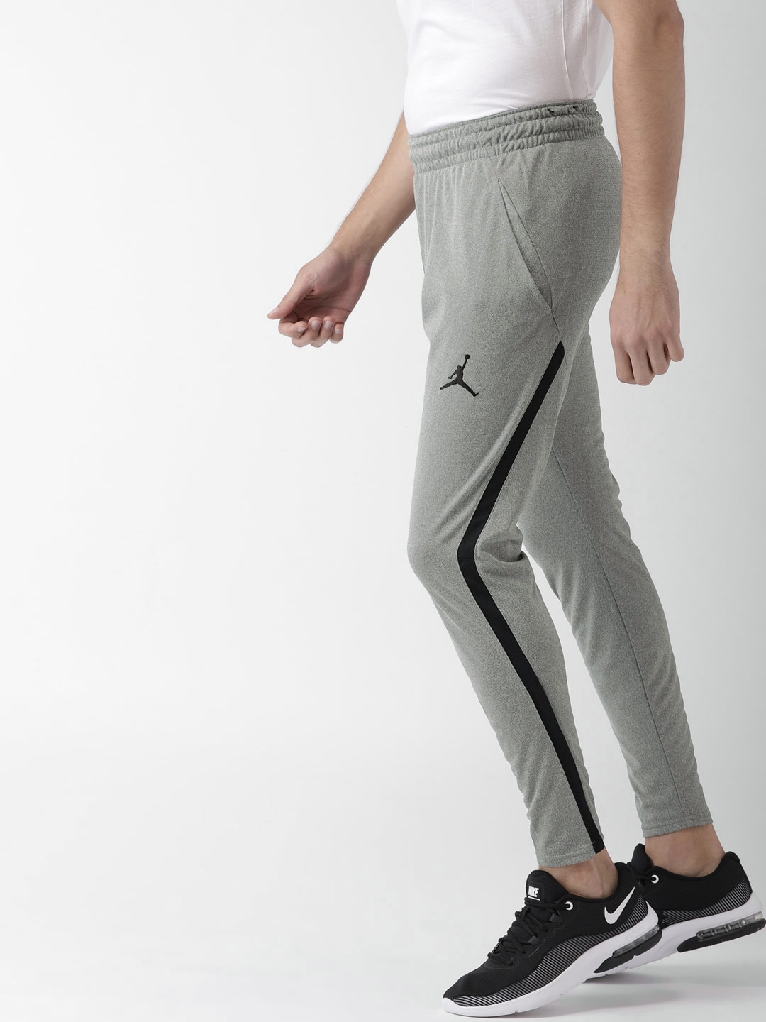 Nike Men Grey Black ALPHA DRY Solid Cropped Track Pants
