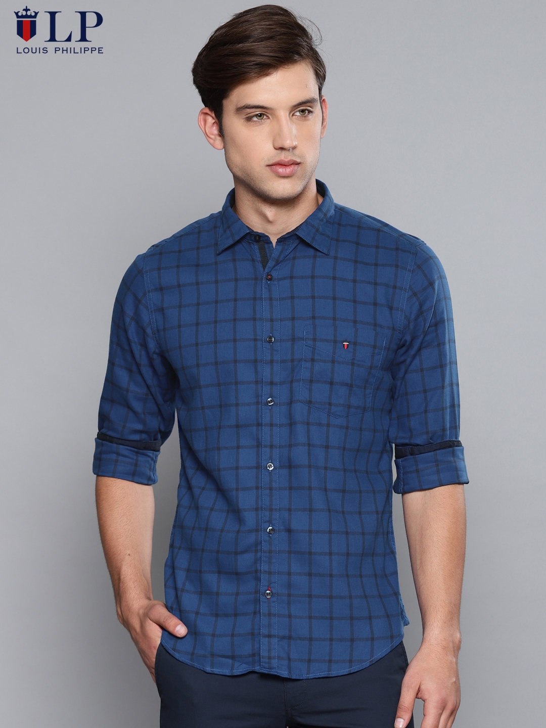 LOUIS PHILIPPE Men Checkered Casual Dark Blue Shirt - Buy LOUIS