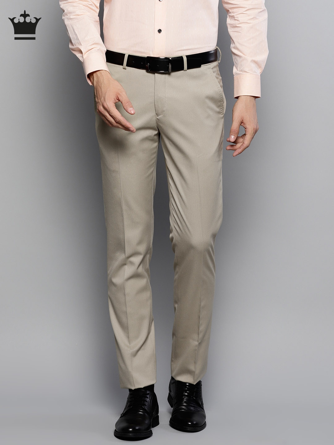 Buy Louis Philippe Men Beige Slim Fit Self Design Formal Trousers ...