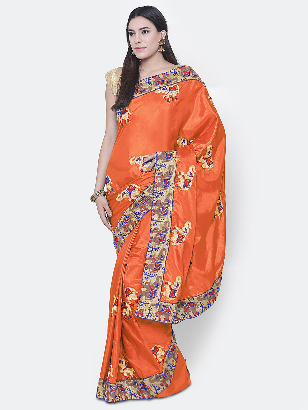 Chhabra 555 Orange Art Silk Embroidered Banarasi Saree