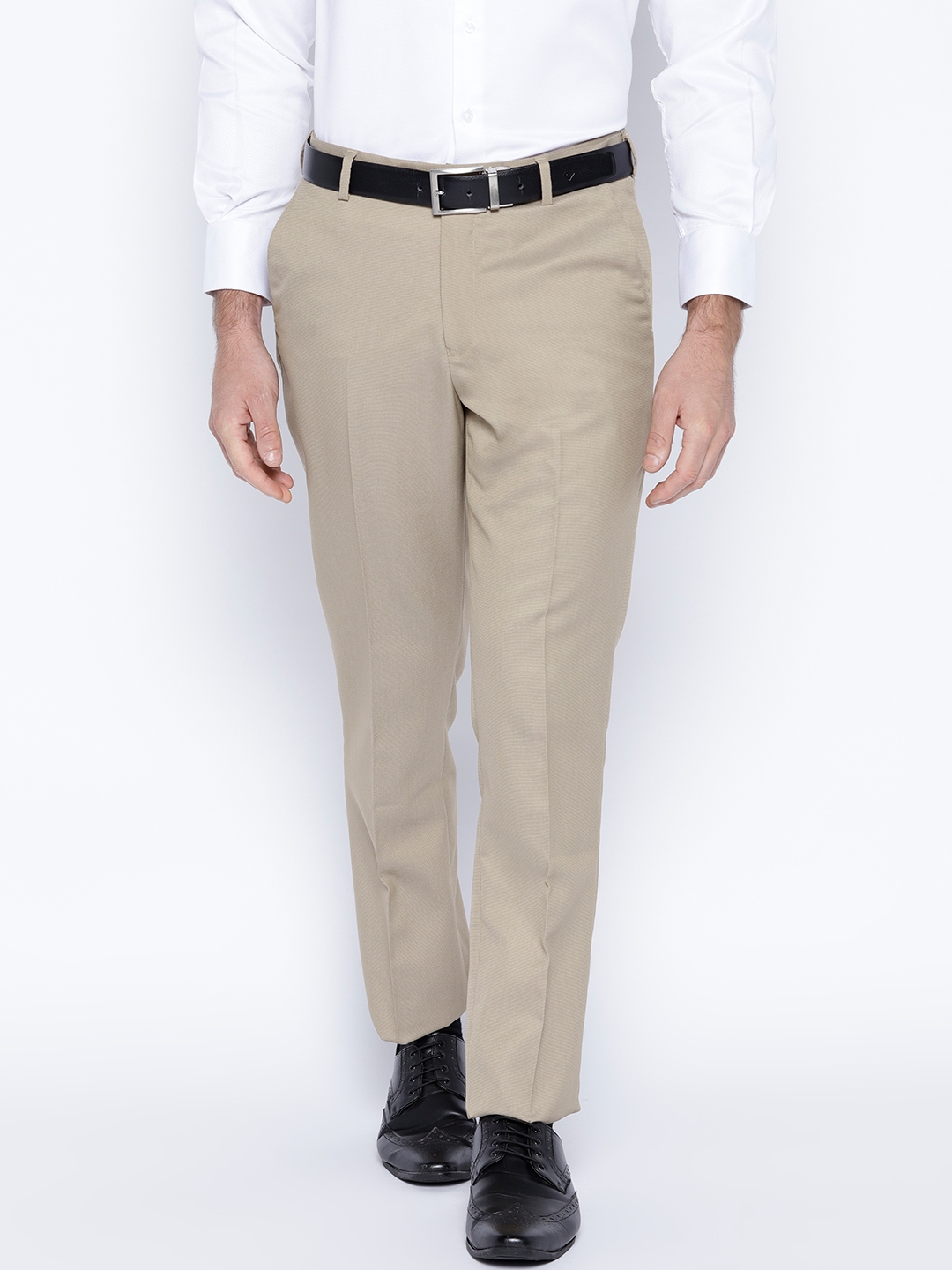 Buy LIFE Khaki Solid Cotton Stretch Slim Fit Mens Trousers  Shoppers Stop