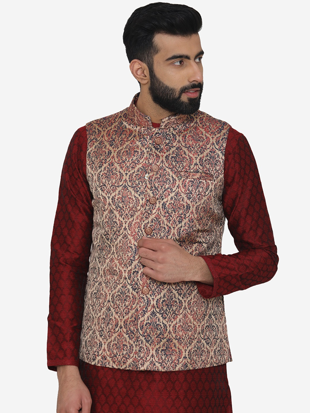 Manyavar Men Multicoloured Printed Nehru Jacket