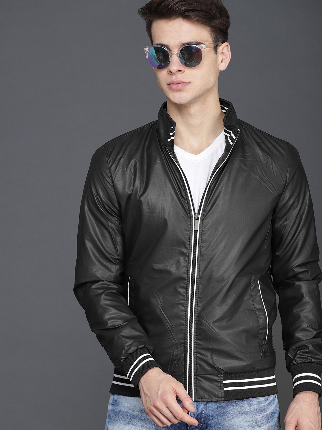 wrogn men black solid bomber jacket