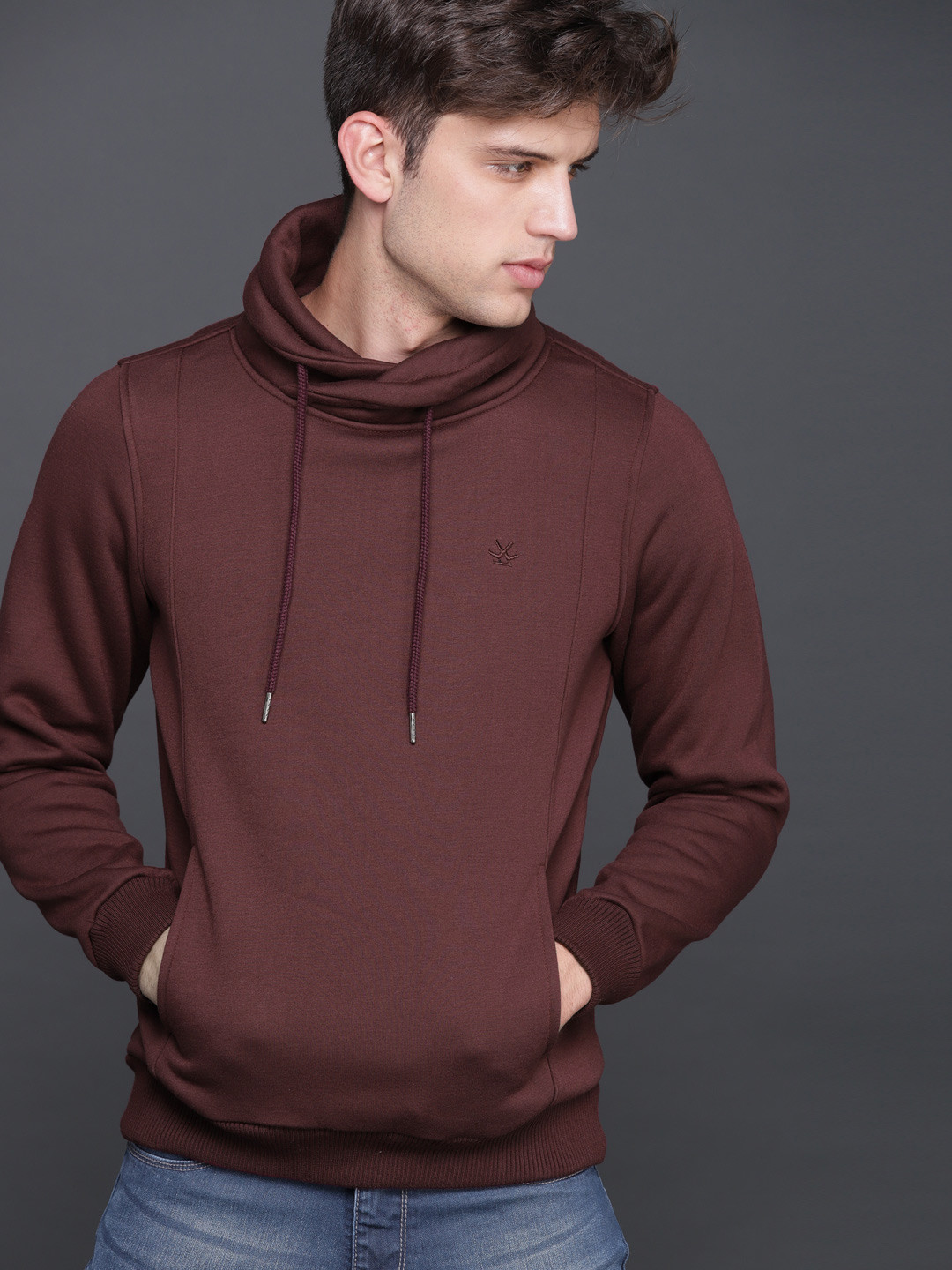 Buy WROGN Men Burgundy Solid Sweatshirt - Sweatshirts for Men 6832778 |  Myntra