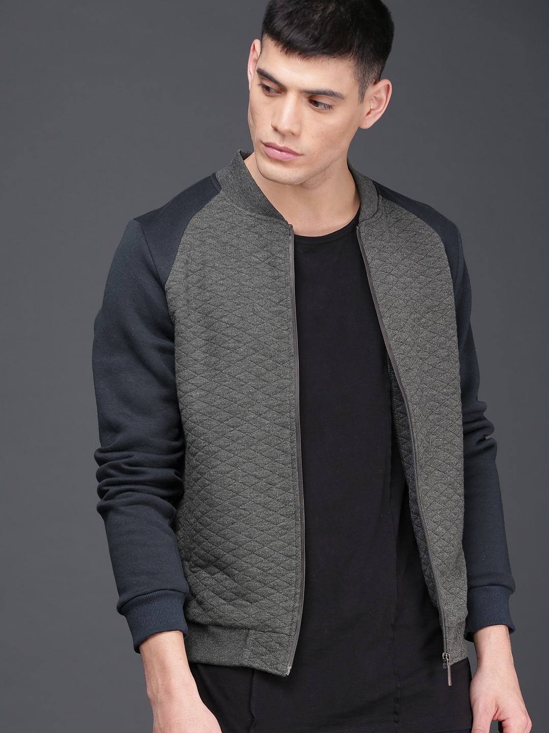 WROGN Men Grey Selfdesign Sweatshirt