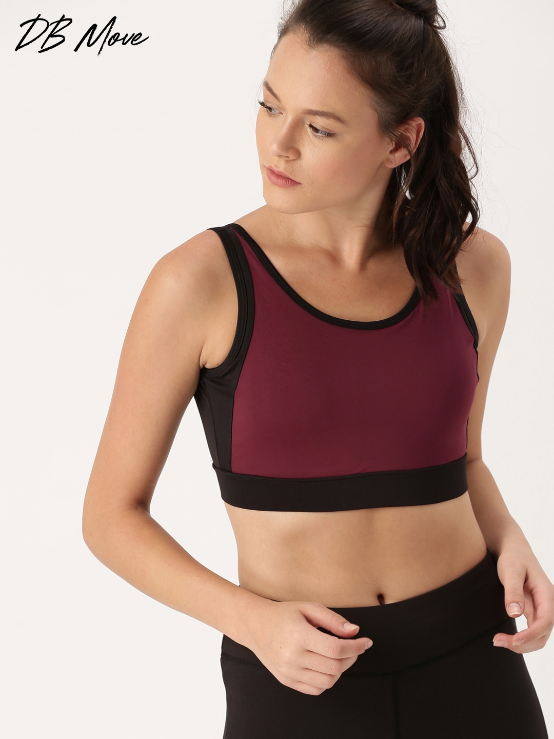 Buy DressBerry Move Burgundy & Black Solid Non Wired Lightly Padded Sports  Bra - Bra for Women 6838287