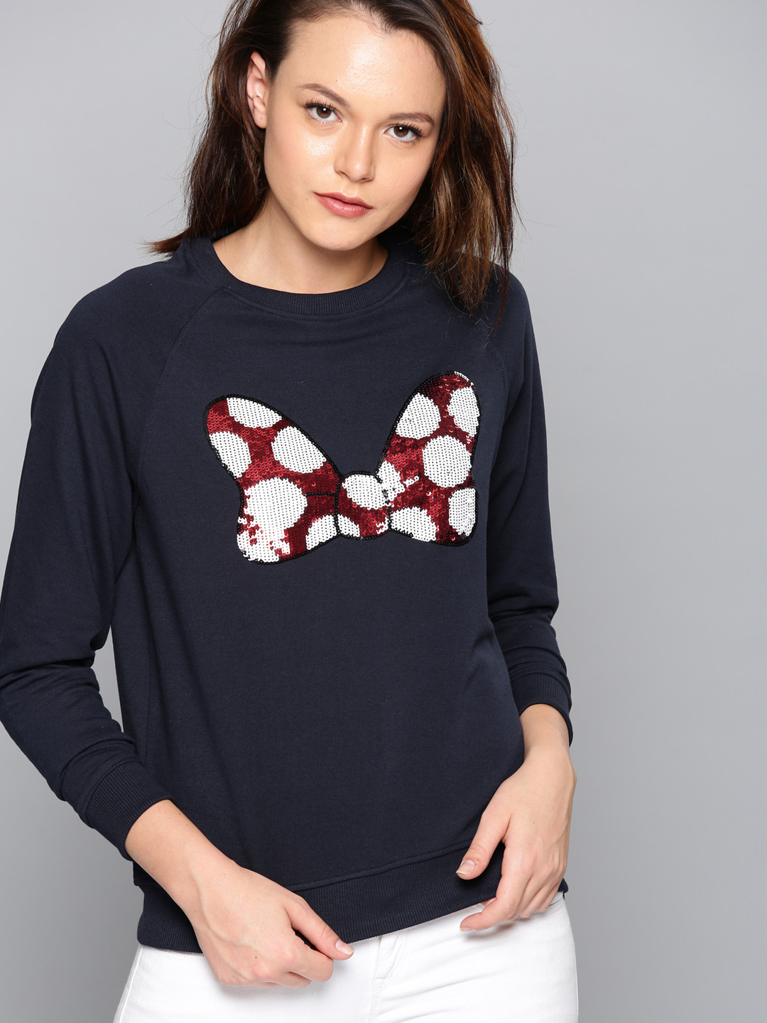 Kook N Keech Disney Women Navy Printed Sequined Sweatshirt